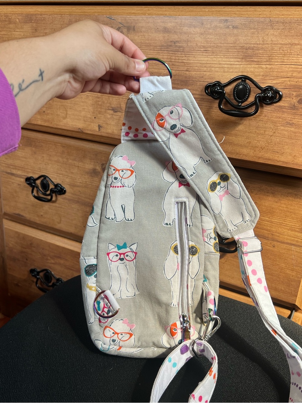 Ginger Lu Creations Gray Dog Print Crossbody Sling Bag View 2